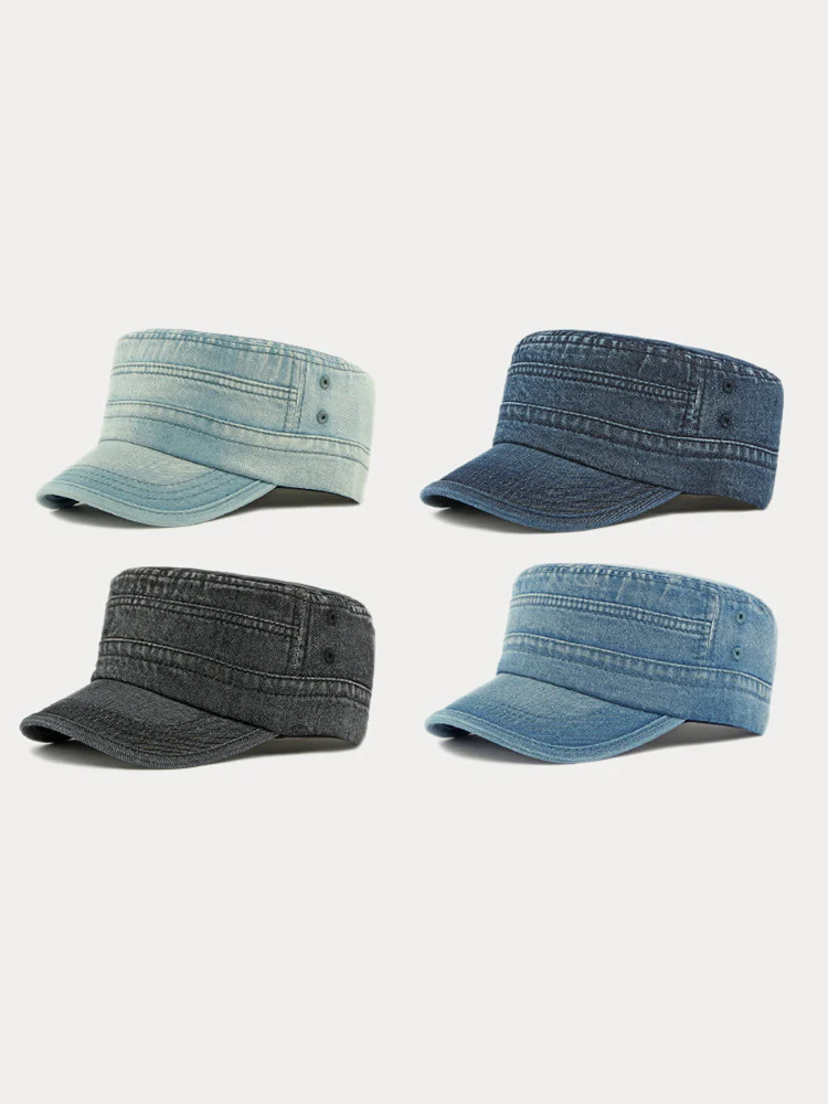 100% Cotton Washed Denim Army Caps - Image 6