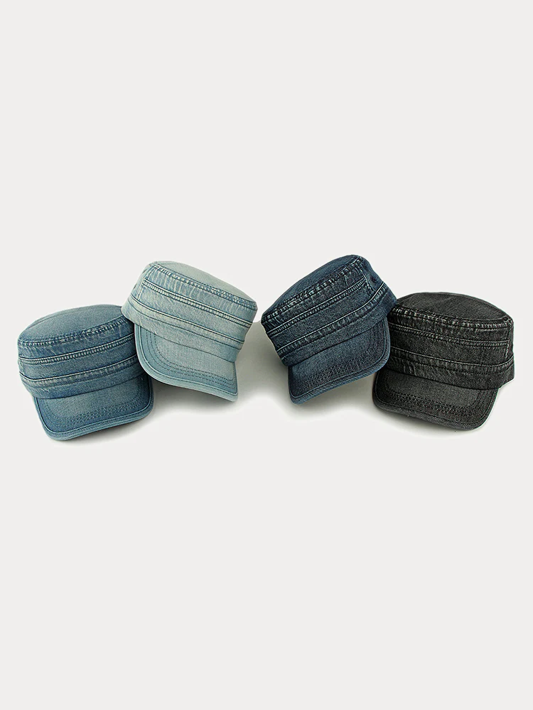 100% Cotton Washed Denim Army Caps - Image 7