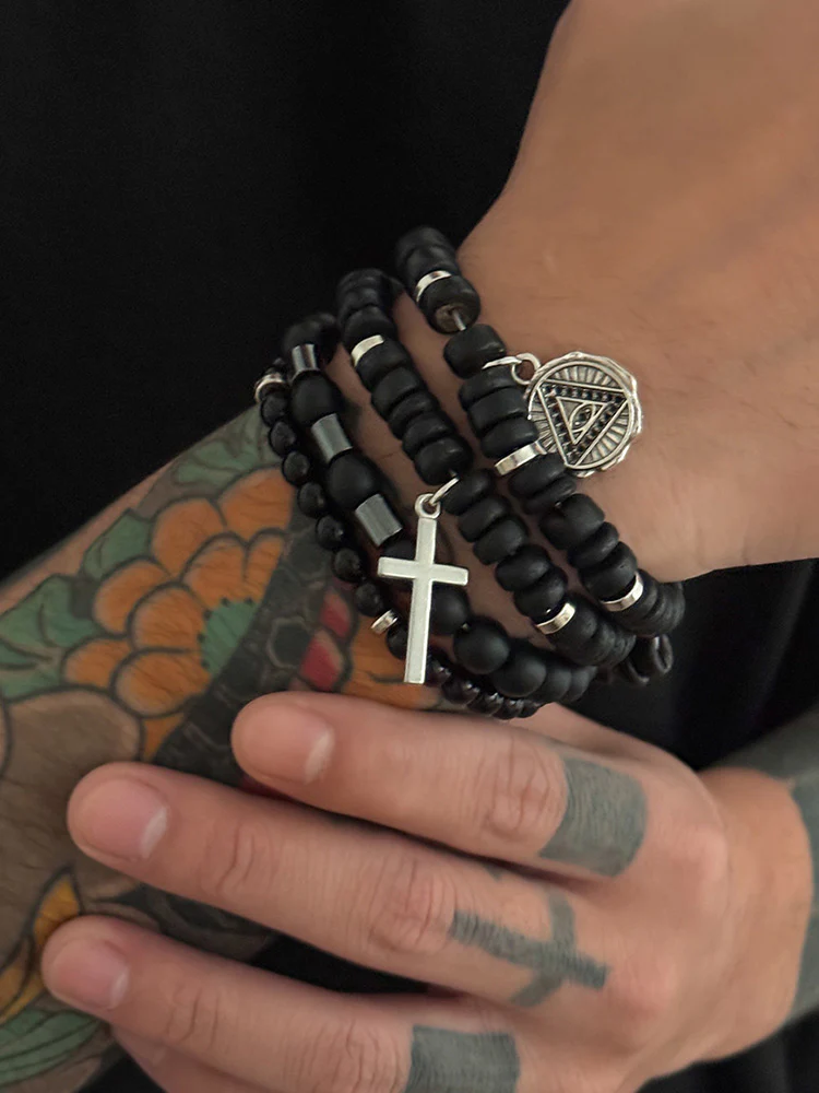 4Pcs Stackable Beaded Cross Bracelet Set - Image 2