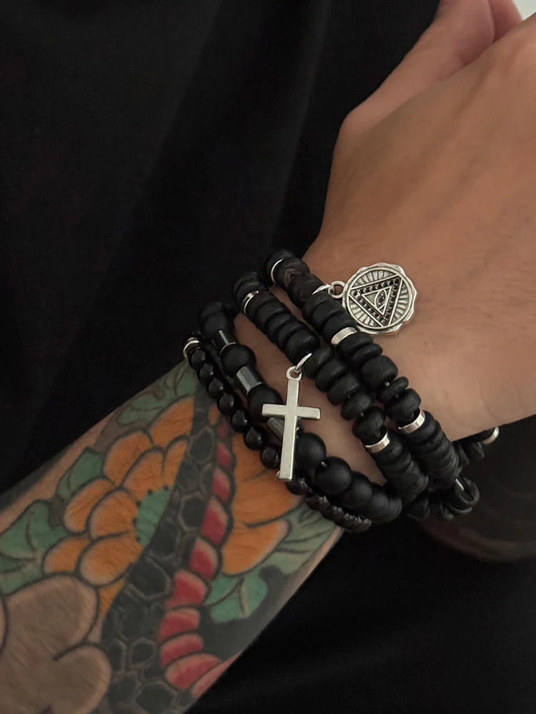 4Pcs Stackable Beaded Cross Bracelet Set - Image 3