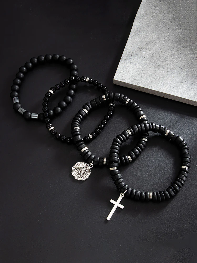 4Pcs Stackable Beaded Cross Bracelet Set - Image 4