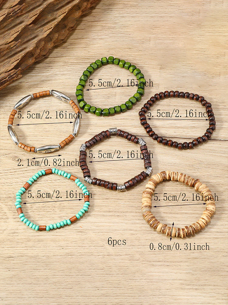 6Pcs Bohemian Beaded Stackable Bracelet Set - Image 3