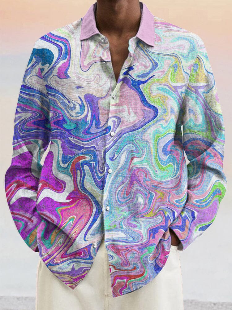 Abstract Graphic Cotton Linen Shirt - Image 2