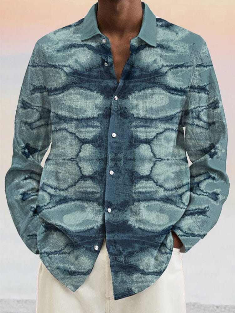 Abstract Graphic Cotton Linen Shirt - Image 6