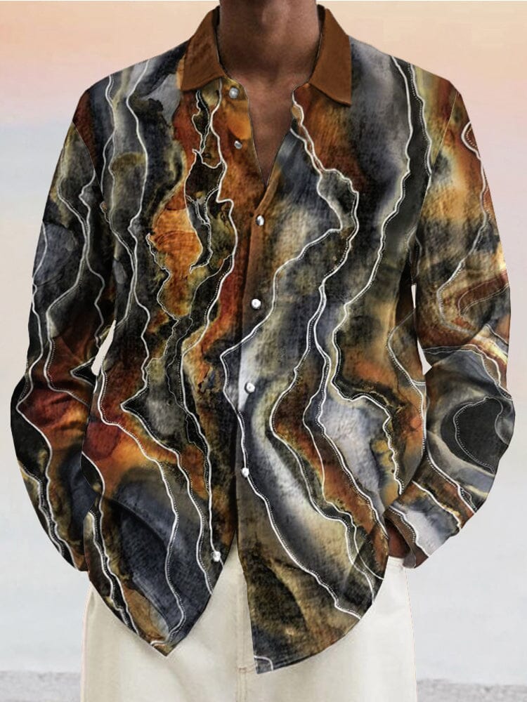 Abstract Graphic Cotton Linen Shirt - Image 7