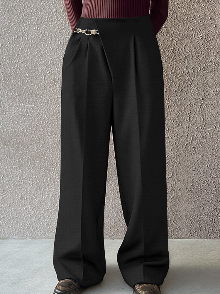Asymmetric Placket Belt Accent Pants - Image 2