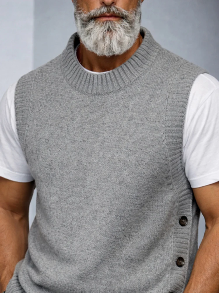 Asymmetrical Design Side Button Accents Knit Vest - Image 3
