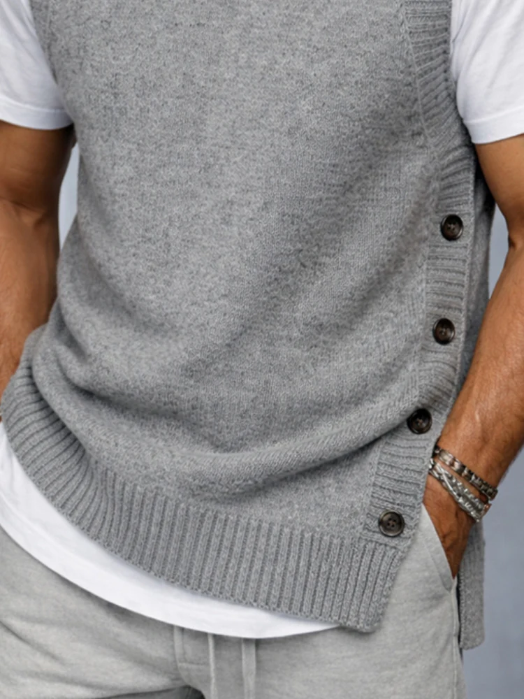 Asymmetrical Design Side Button Accents Knit Vest - Image 4