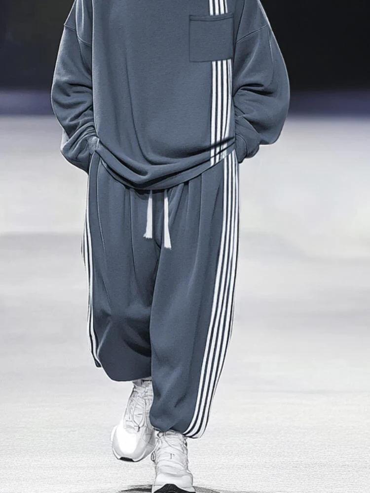 Athleisure Loose Stripe Sweatshirt Set - Image 4