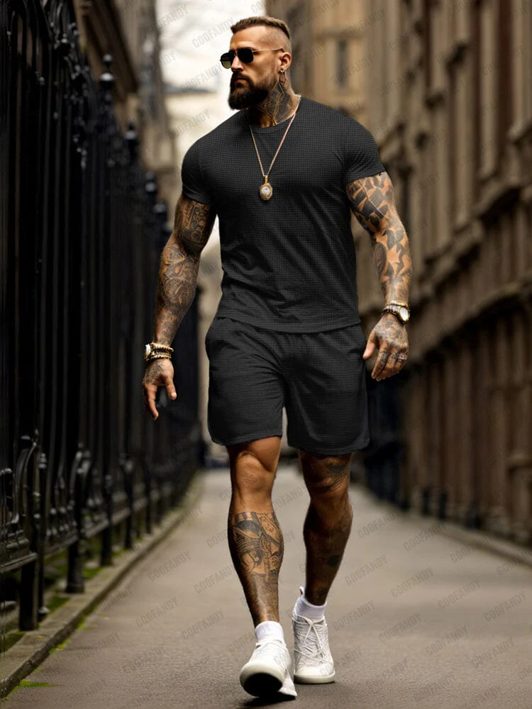 Athleisure Textured T-shirt Shorts Set - Image 2
