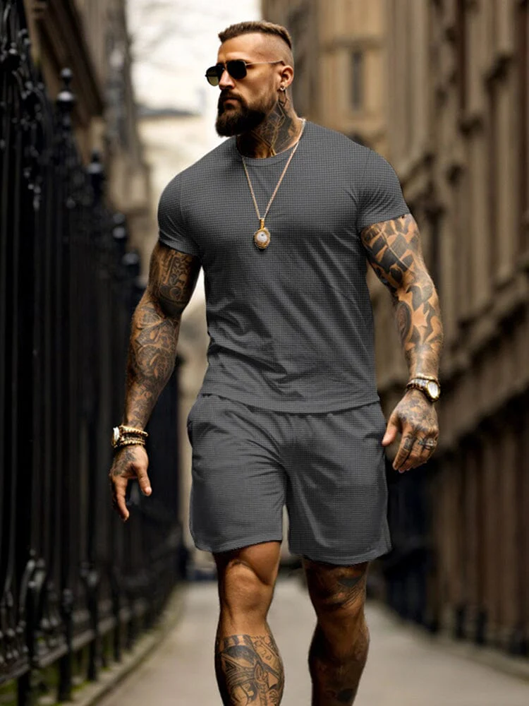 Athleisure Textured T-shirt Shorts Set - Image 3