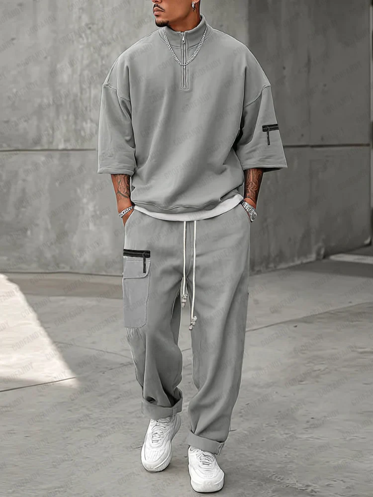 Athleisure Zipper Pullover Top Pants Set