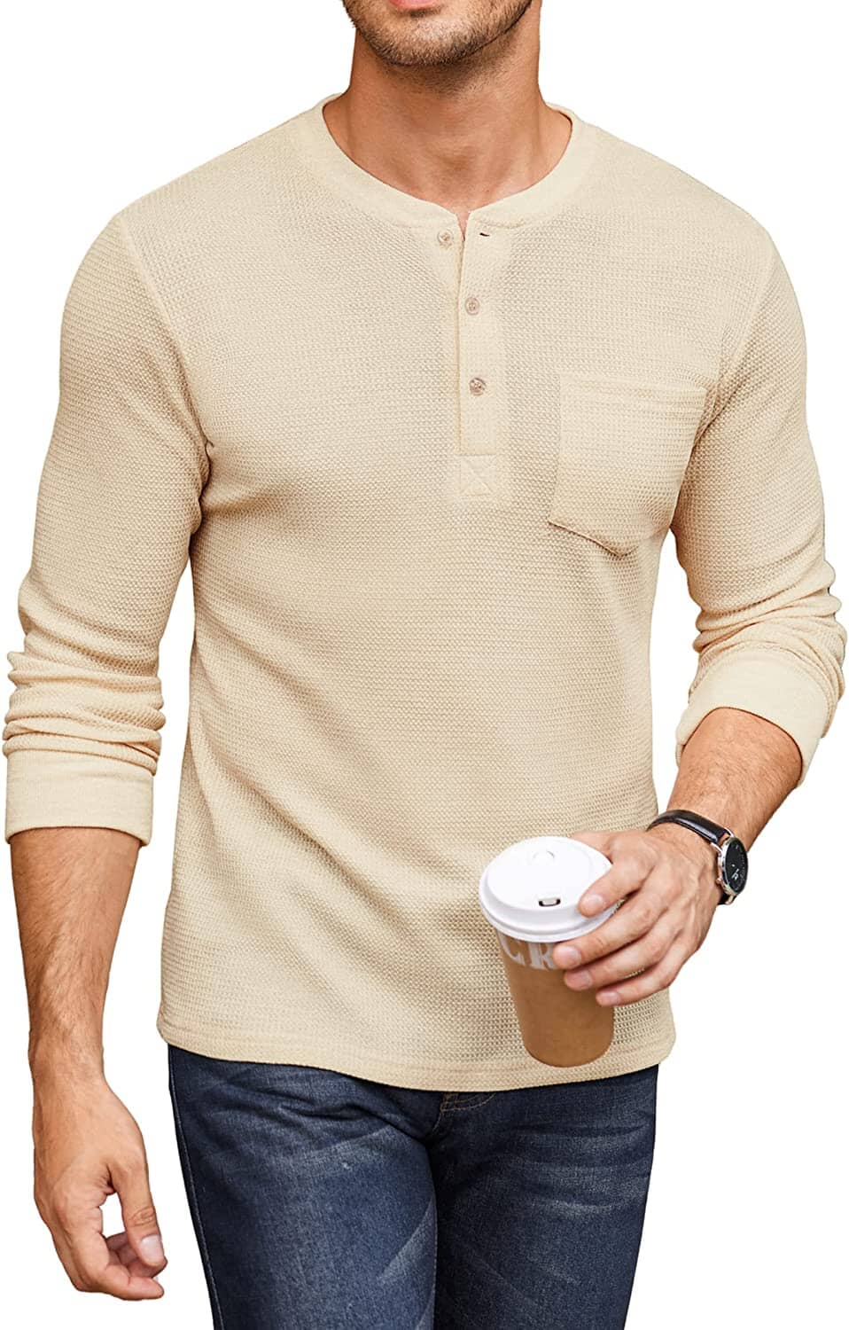 Basic Waffle Pullover Long Sleeve T-Shirt (Live Only) - Image 3