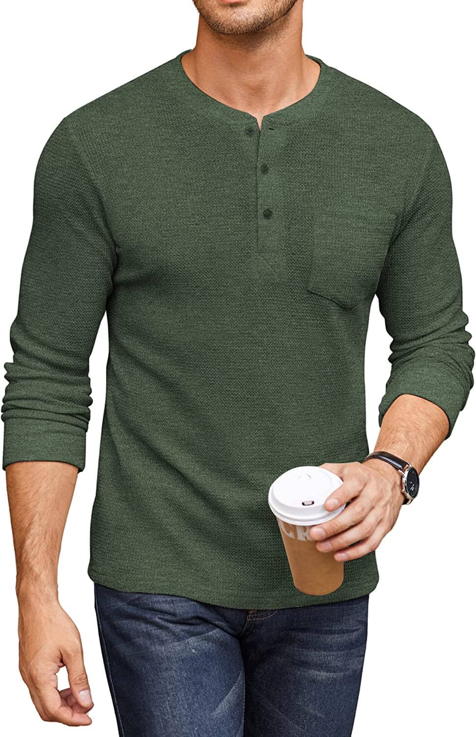 Basic Waffle Pullover Long Sleeve T-Shirt (Live Only) - Image 5