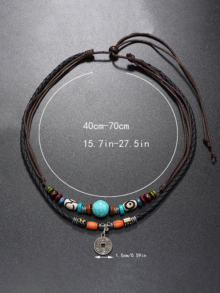Boho Layered Turquoise Beaded Pendant Necklace - Image 3