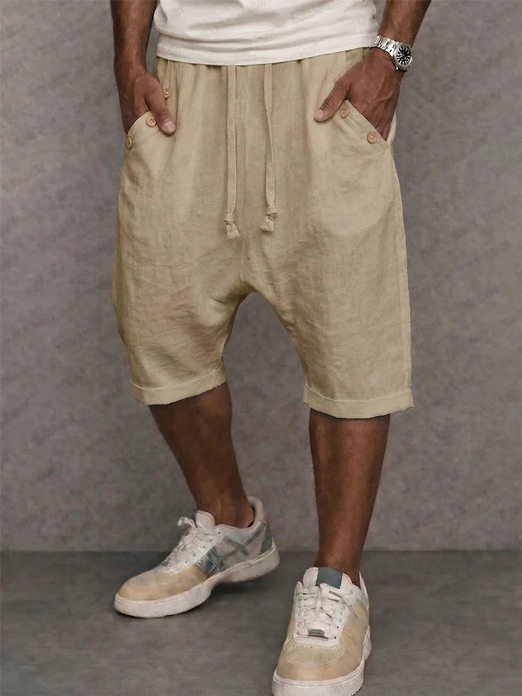 Breathable Cotton Drop Crotch Harem Shorts - Image 2