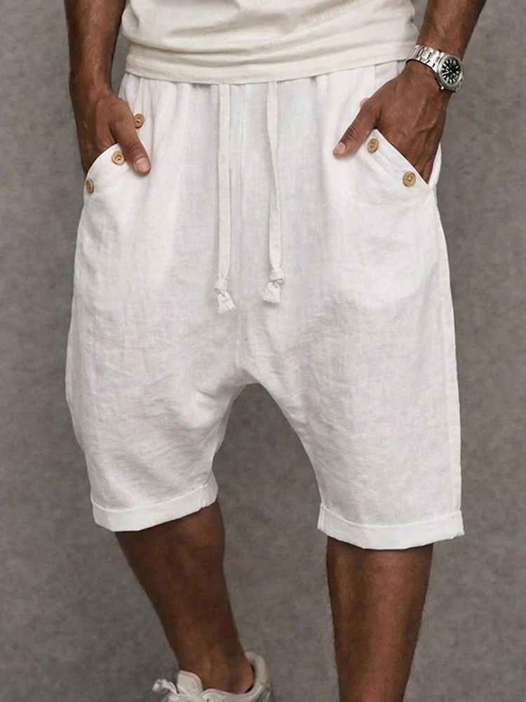 Breathable Cotton Drop Crotch Harem Shorts - Image 3