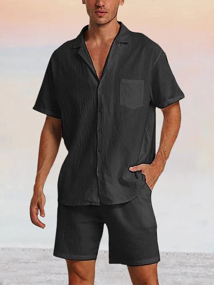 Breathable Cotton Linen Beach Shirt Set - Image 3