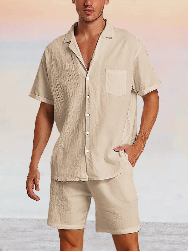 Breathable Cotton Linen Beach Shirt Set - Image 4