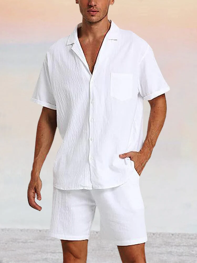 Breathable Cotton Linen Beach Shirt Set - Image 5