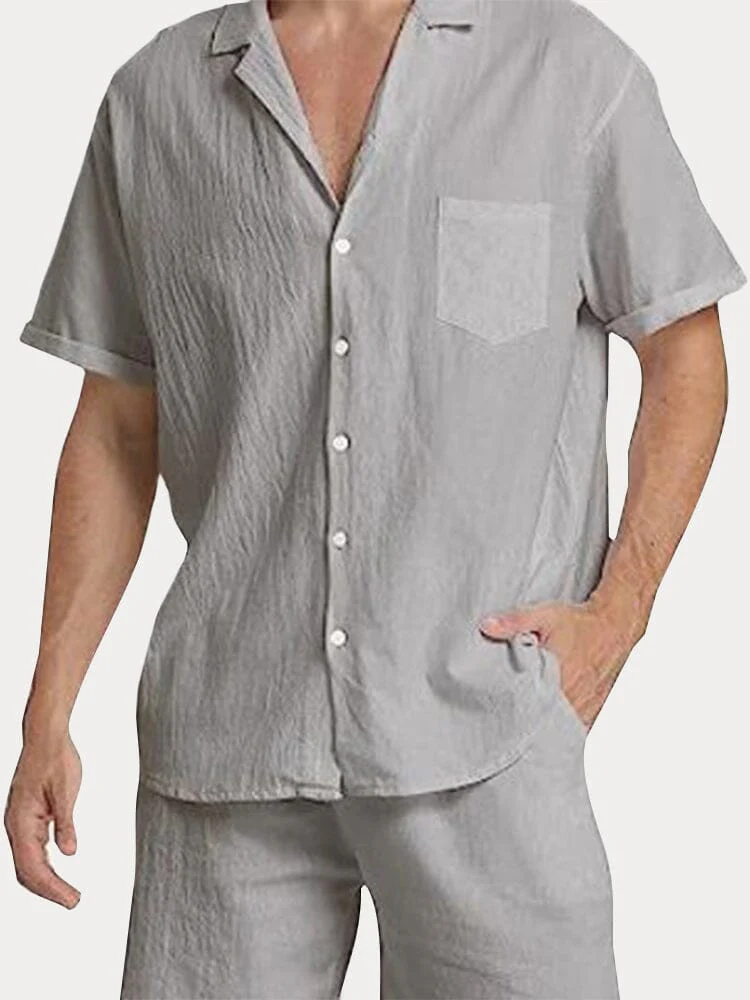 Breathable Cotton Linen Beach Shirt Set - Image 6