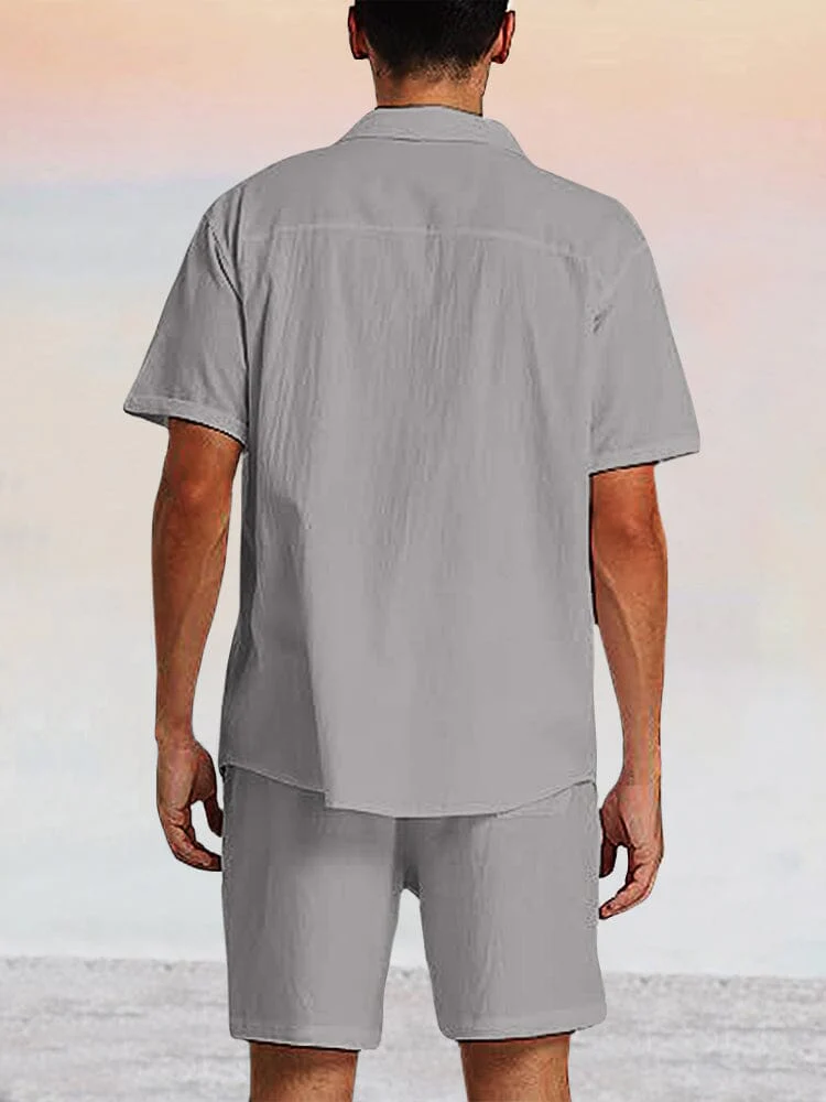 Breathable Cotton Linen Beach Shirt Set - Image 7