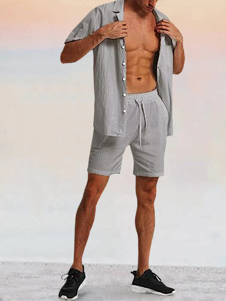Breathable Cotton Linen Beach Shirt Set - Image 8