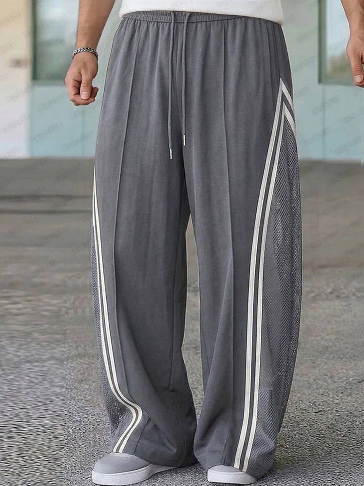 Breathable Mesh Panel Side Stripe Casual Pants