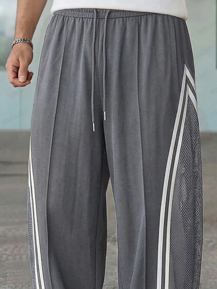 Breathable Mesh Panel Side Stripe Casual Pants - Image 3