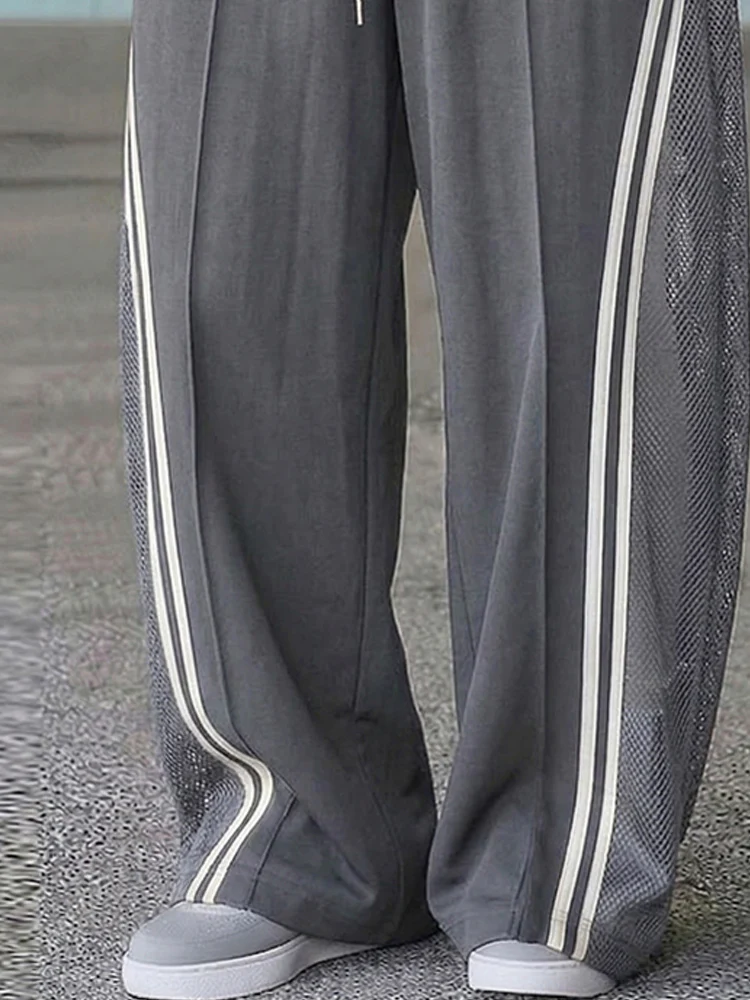 Breathable Mesh Panel Side Stripe Casual Pants - Image 4