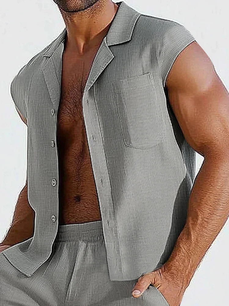 Breathable Textured Shirt Shorts Set - Image 3