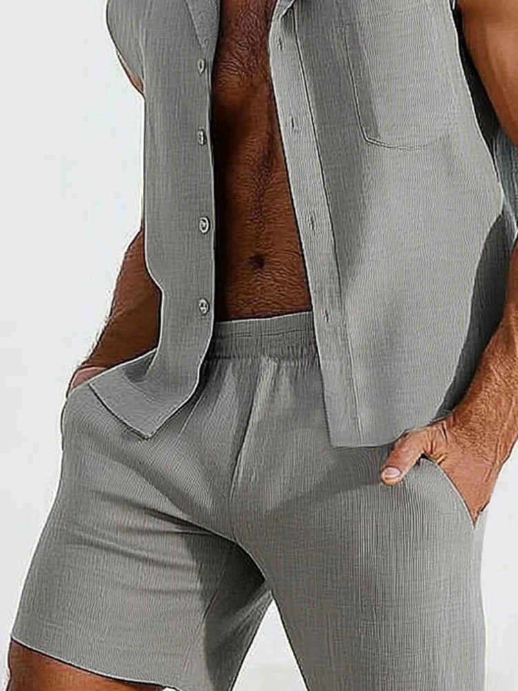 Breathable Textured Shirt Shorts Set - Image 4