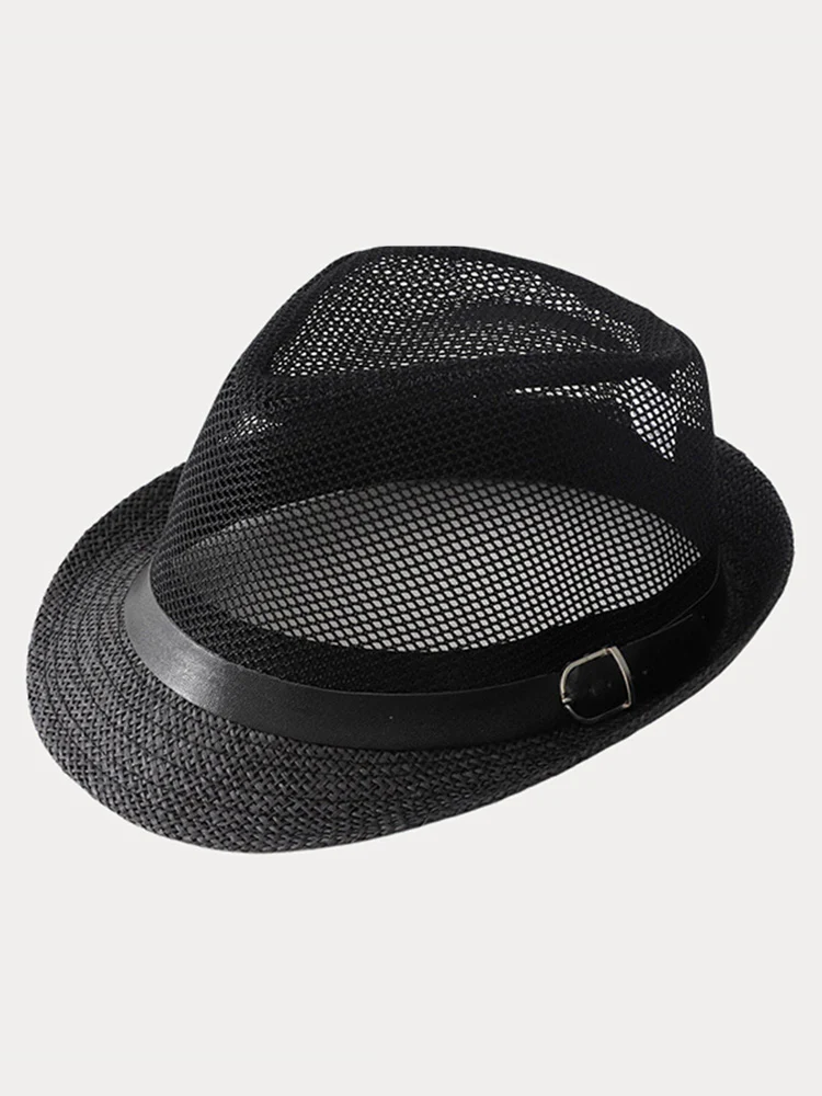 Hollow Weave Panama Fedora with Belt Buckle