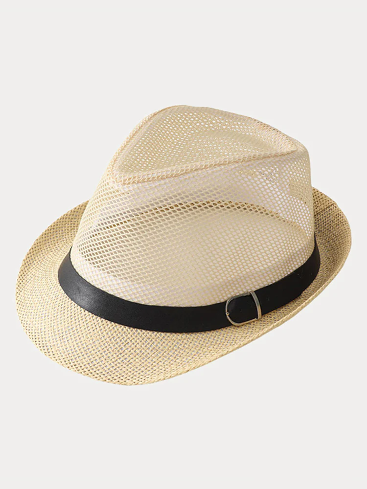 Hollow Weave Panama Fedora with Belt Buckle - Image 5