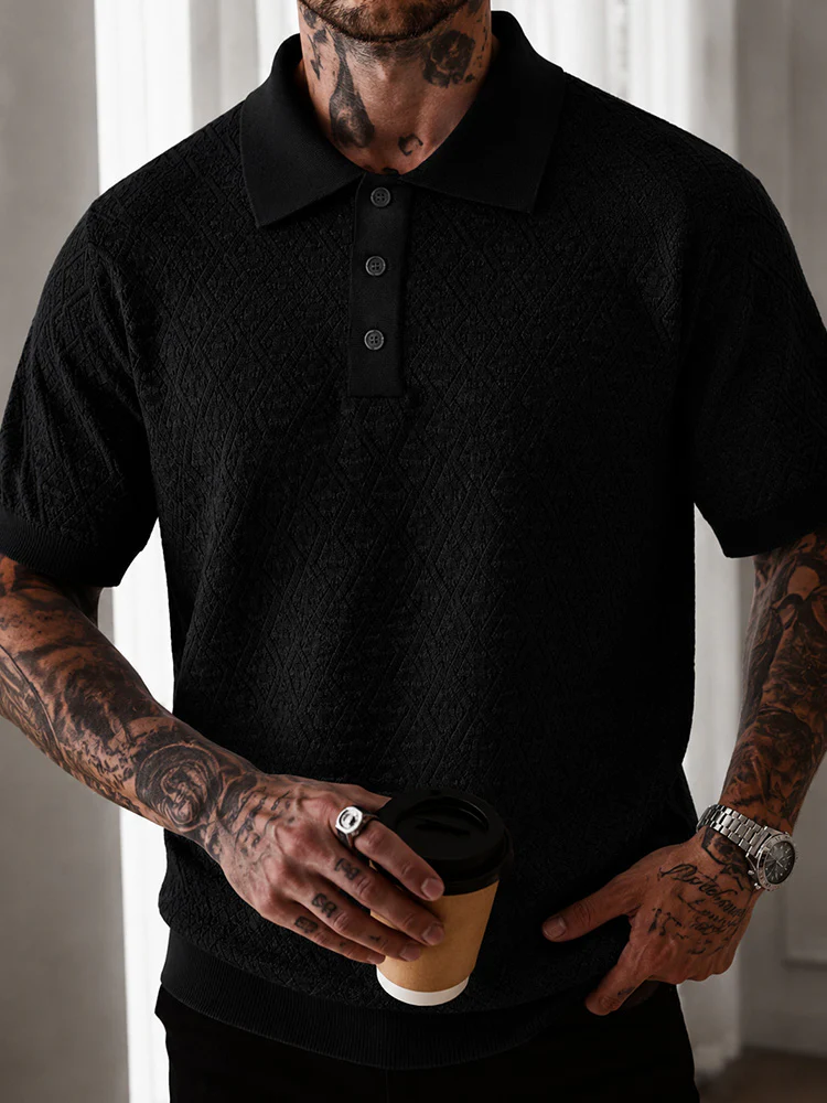 Button Diamond Pointelle Openwork Casual Business Tee - Image 2