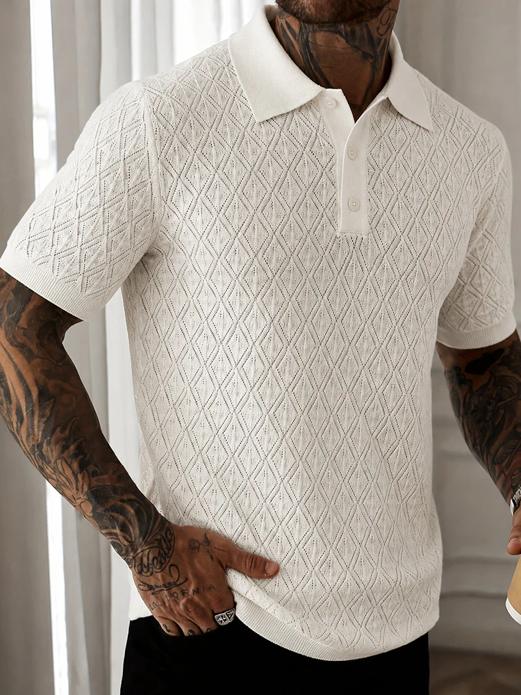 Button Diamond Pointelle Openwork Casual Business Tee - Image 6