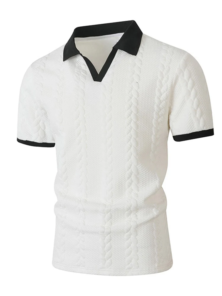 Buttonless V-Neck Cable Textured Casual Business Tee - Image 10