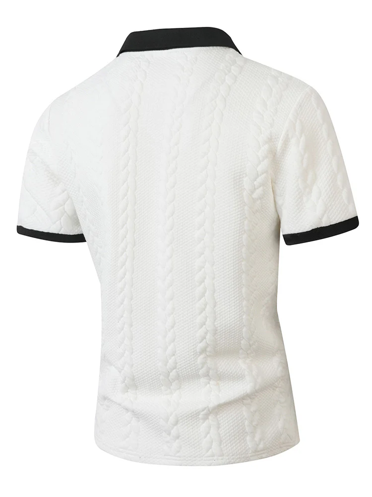 Buttonless V-Neck Cable Textured Casual Business Tee - Image 11