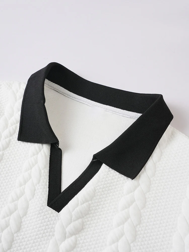 Buttonless V-Neck Cable Textured Casual Business Tee - Image 12