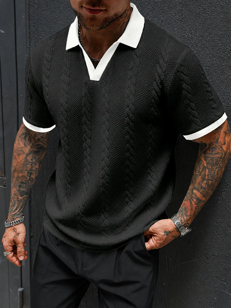 Buttonless V-Neck Cable Textured Casual Business Tee - Image 3