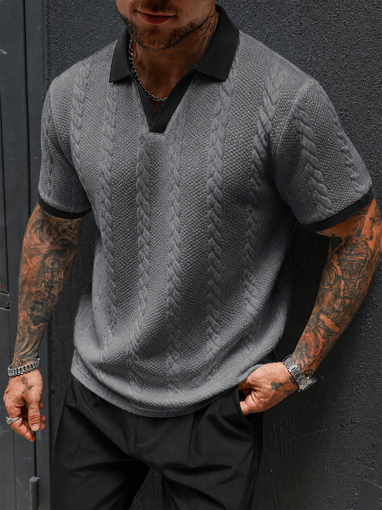 Buttonless V-Neck Cable Textured Casual Business Tee - Image 5
