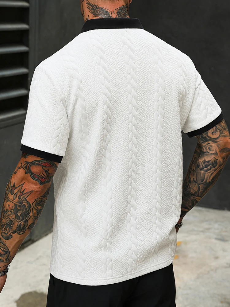 Buttonless V-Neck Cable Textured Casual Business Tee - Image 6