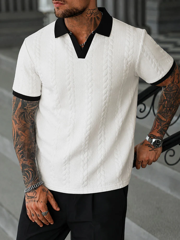 Buttonless V-Neck Cable Textured Casual Business Tee - Image 7