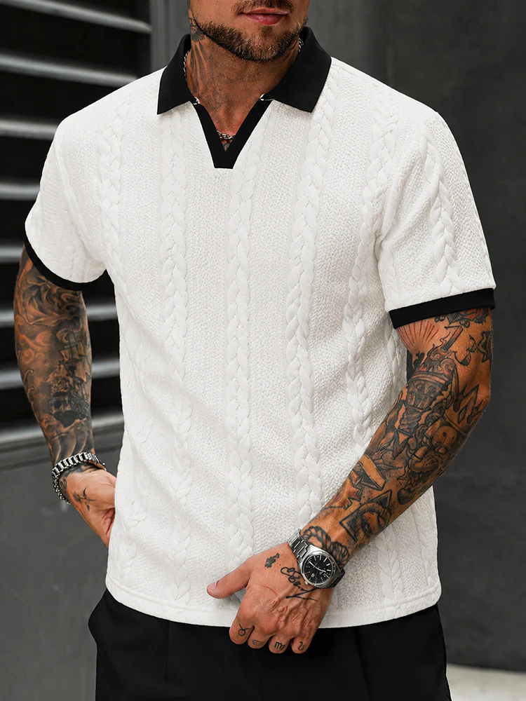 Buttonless V-Neck Cable Textured Casual Business Tee - Image 8