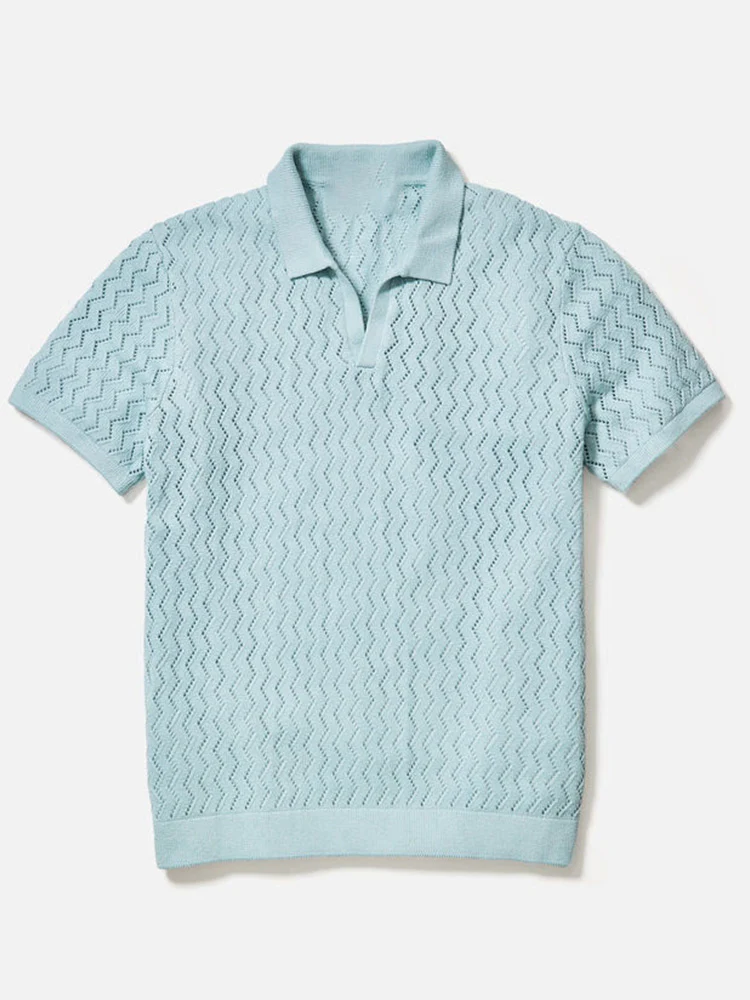 Buttonless V-Neck Wavy Openwork Casual Business Tee - Image 6