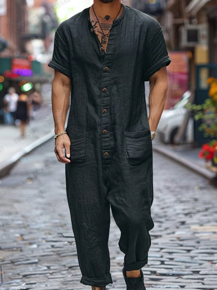 Casual 100% Cotton Multi Pockets Jumpsuit - Image 3