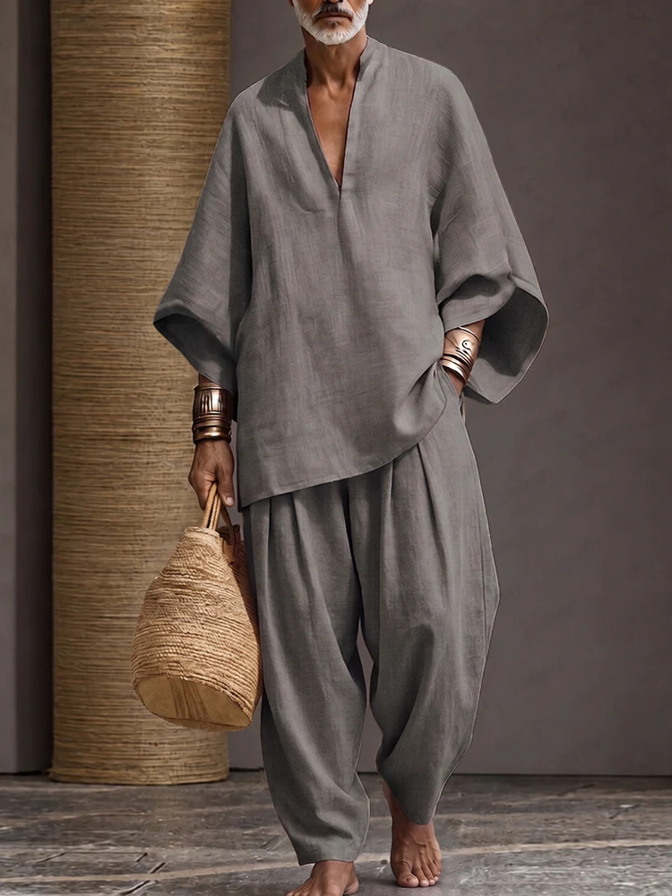 Casual 100% Cotton Oversized Tunic Top Pants Set - Image 2