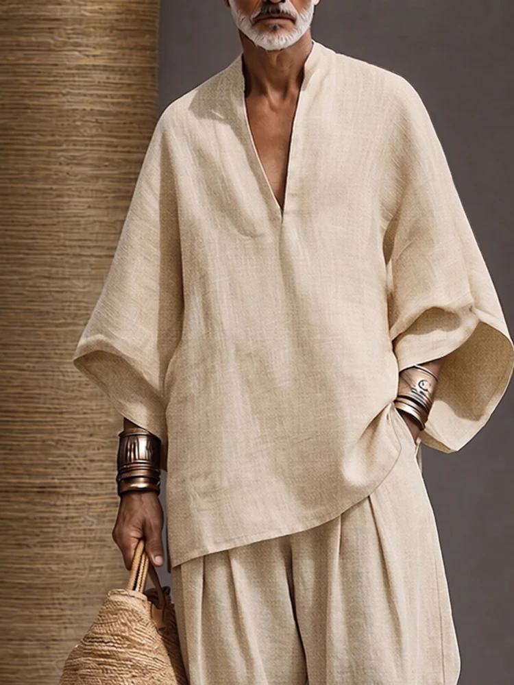 Casual 100% Cotton Oversized Tunic Top Pants Set - Image 3