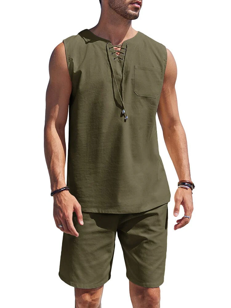 Casual 2 Piece Linen Drawstring Tank Top Sets (US Only) - Image 3