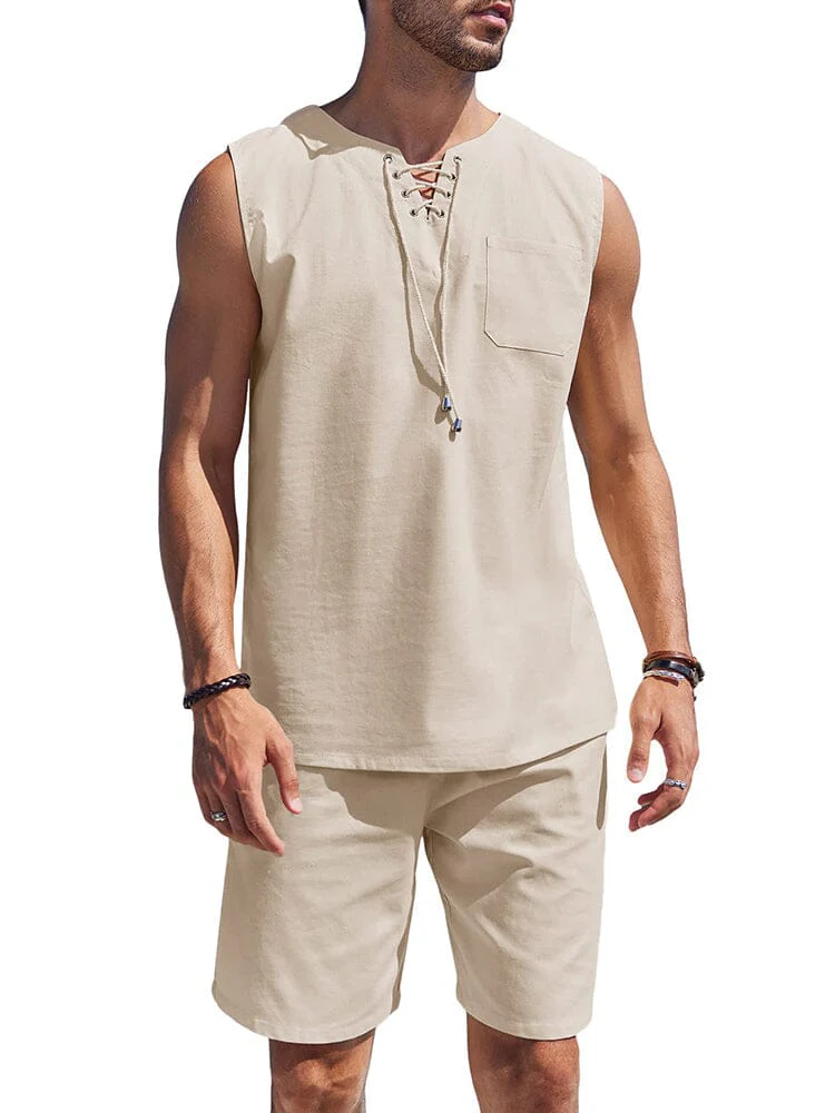 Casual 2 Piece Linen Drawstring Tank Top Sets (US Only) - Image 5